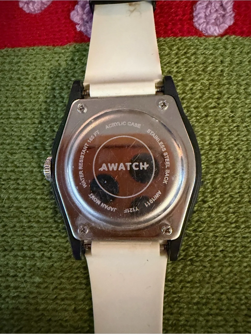 AWATCH- Black Dial Watch with Black & White Striped/Polka Dot Strap